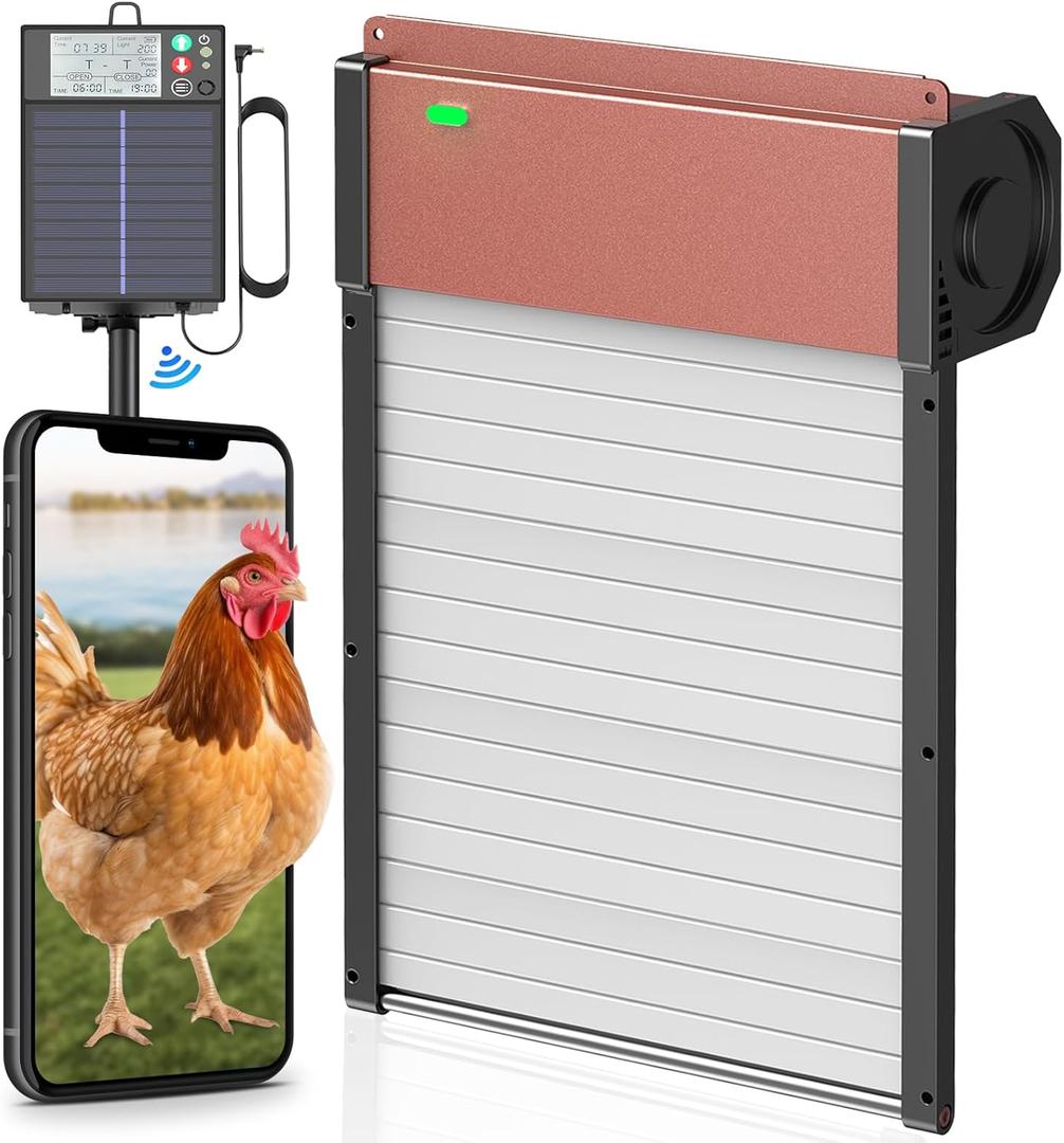 Large Automatic-Chicken-Coop-Door-Solar - Powered, LCD Display with Smart Timer, Light Sensor & Anti-Pinch Safety, Remote Control 4 Modes