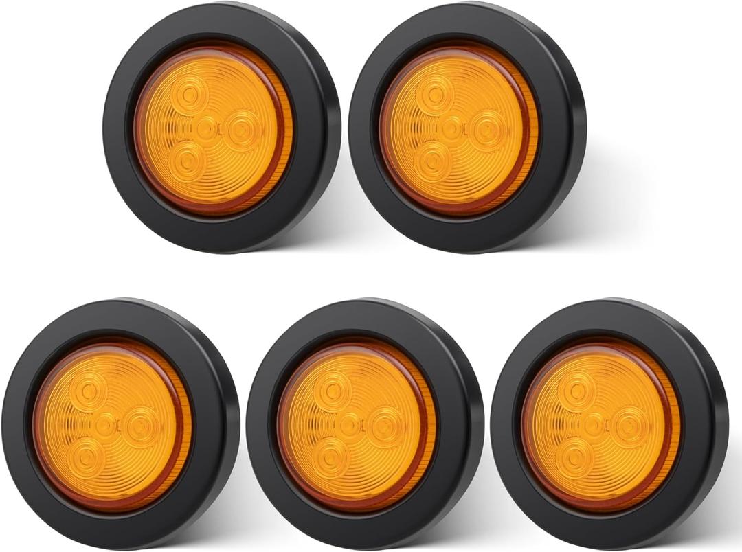 Oyviny 5PCS 2 Inch Amber Round LED Clearance Lights, 2 Round Side Marker Lights with 4 LEDs Flush Mount Waterproof Trailer Lights for Semi RV Truck Camper Van