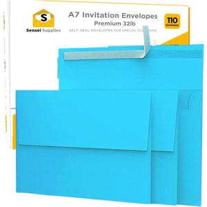 110 5x7 Deep Sky Blue Invitation Envelopes - for 5x7 Cards - A7 - (5  x 7  inches) - Perfect for Weddings, Graduation, Baby Shower - 120 GSM - Peel, Press & Self Seal - Square Flap (110 - Single Pack)