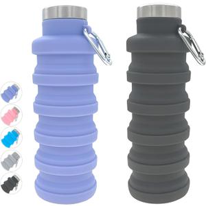 YCT Collapsible Water Bottle 17oz（500ml)，Travel Portable Sport Water Bottle，Reusable Silicone Foldable Water Bottles for Gym Camping Hiking (Purple+Black)