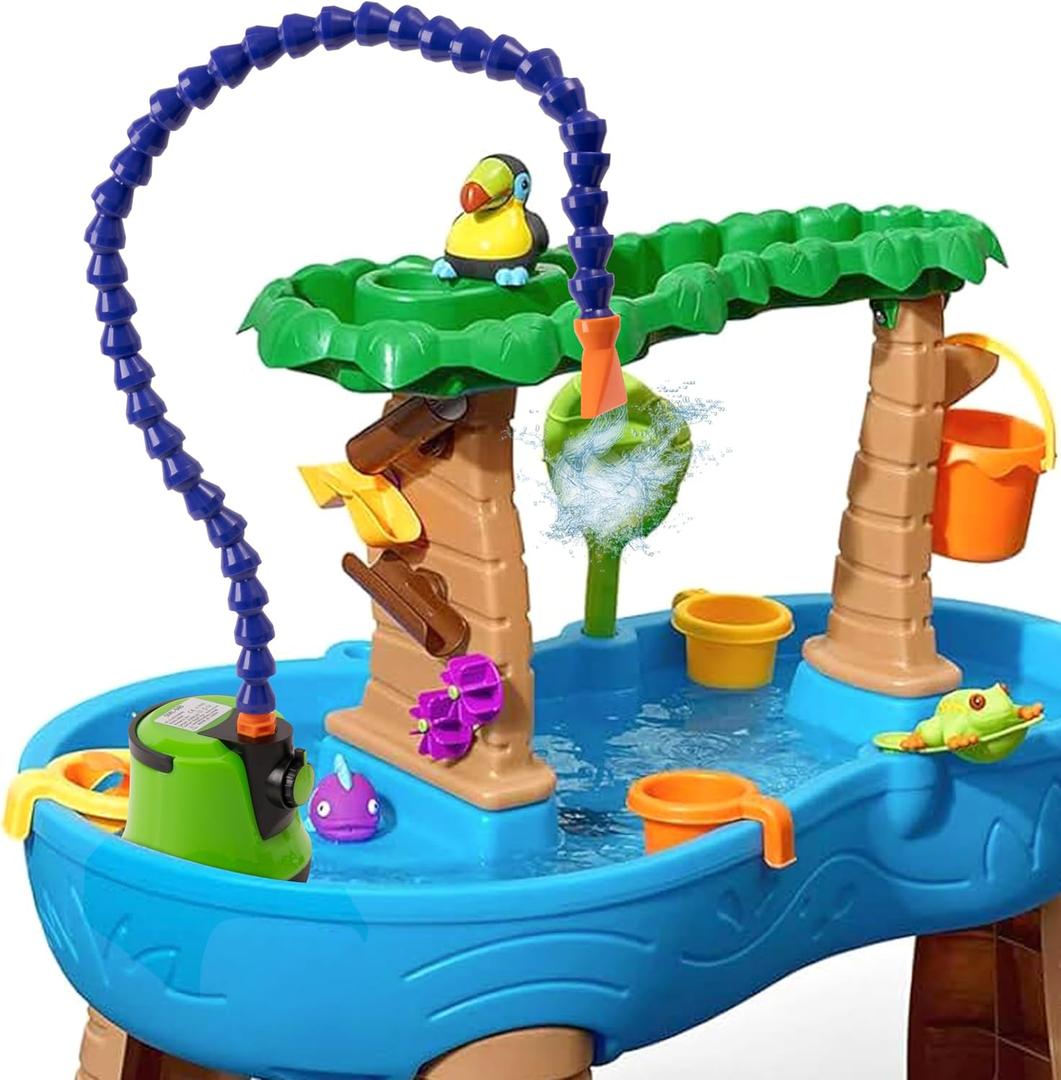 Water Pump for Toddlers - Water Outdoor Pump for Kids, Non-Stop Summer Splash Play Tables Accessories with 360 Degree Adjustable Tube, Automatic Fun Game Waterpark Toys (2 Plug, 40W)