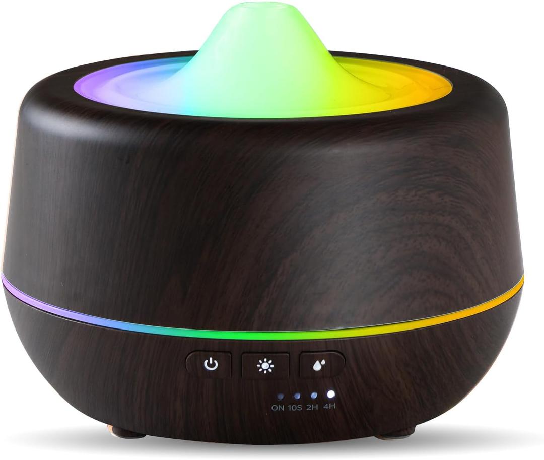Essential Oil Diffuser, 500ml Crack Ultrasonic Fragrance Aromatherapy Diffuser, Cool Mist Humidifier with 7 Color Led Lights for Home, Bedroom, Auto Shut-Off Function (Dark Brown)