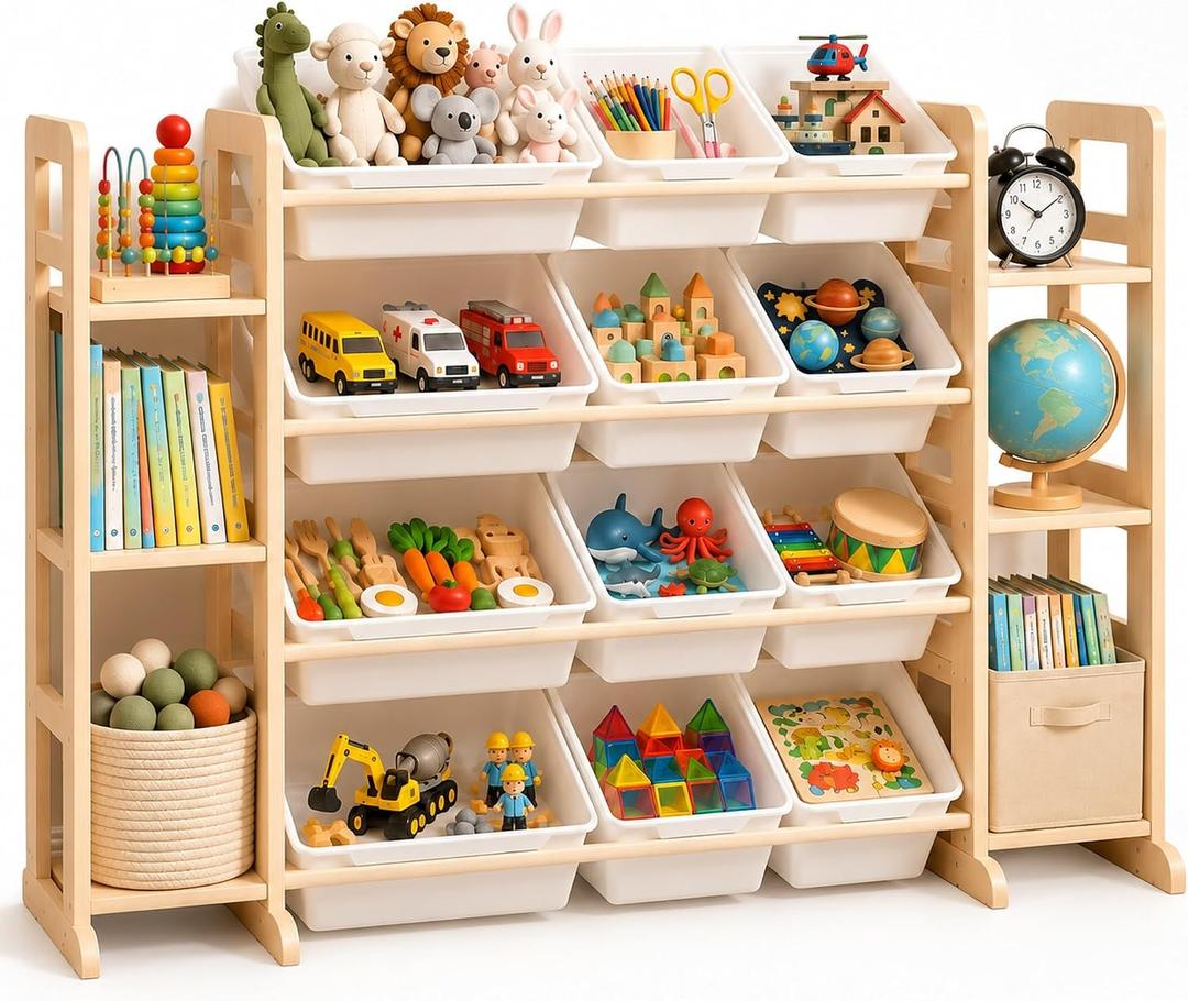 Toy Storage Organizer & Bookshelf, 12‑Bin Toy Box for Toddlers, Boys, Girls, 52.3"W, 12 Bins