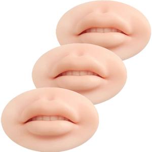 3 Pieces 3D Fake Lips, Silicone Lips for Makeup Practice, Soft Tattoo Practice Lips Model for Semi Permanent Make Up Supplies (3pcs, Beige)