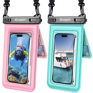 [Up to 8.5''] Waterproof Phone Pouch Floating 2 Pack, IPX8 Double Space Waterproof Phone Case with Lanyard for iPhone 17 16 15 Pro Max, Galaxy S26 Ultra, Cellphone Dry Bag Beach Cruise Ship Essentials (Pink & Green)