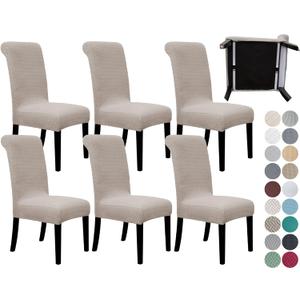 SPRINGRICO 6 Pack Dining Room Chair Covers with seat Belt, Stretch Parsons Chair Slipcover Washable Kitchen Dining Chair Cover Removable Seat Protector Set of 6, S3- Taupe (6pcs)