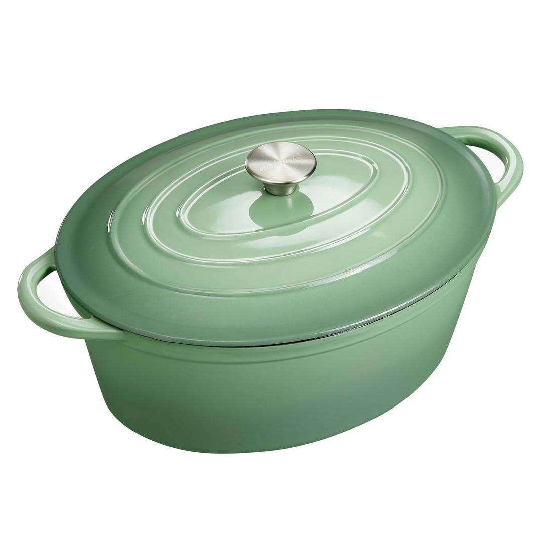 NSIRONS Enameled Dutch Oven Pot with Lid, 7 QT Cast Iron Dutch Oven with Dual Handles, Oval Dutch Oven for Cooking, Bread Baking, Frying, Non-stick Enamel Coated Oven (Pistachio Green)