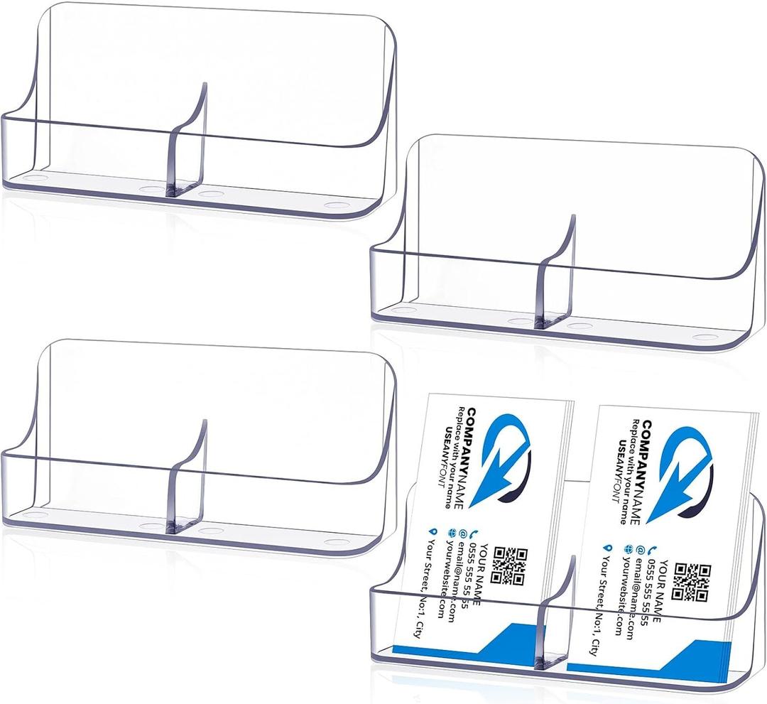 4 Pack Vertical Business Card Holder, Clear Acrylic 2 Pocket Desktop Business Card Holder, Multiple Cards Display Stand for Home, Office, and Exhibition, up to 100 Cards