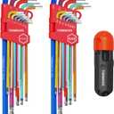 TOMMARS 26-PC Allen Wrenches Set Magnetic Ball End Extra Long Arm Allen Key Set With T-Handle Color Coded Hex Key Set SAE(0.05-3/8") Metric(1.27mm-10mm)
