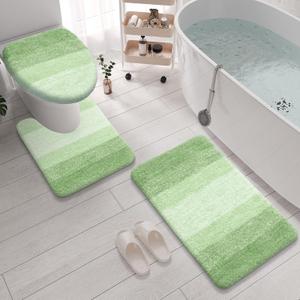 Arotive Microfiber Bathroom Rugs 3 Piece with Toilet Lid Cover, Shaggy Soft and Absorbent Bath Rug, Non-Slip, Machine Washable Bath Mats for Bathroom（24x16+24x20+17.5x15, Sage Green)