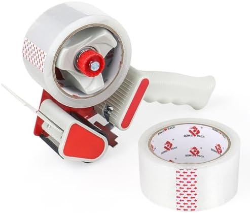 BOMEI PACK Heavy Duty Packaging Tape Dispenser, 2 Inch Tape Gun with Clear Tape, 1 Dispenser + 2 Rolls