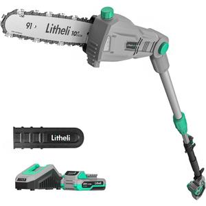 Litheli 20V Pole Chain Saw Battery Powered for Tree Trimming, 10'' Electric Cordless Pole Saw with Battery for Tree Trimming, 2.0Ah Battery&Charger, 17ft/s Cutting Speed for Branch Cutting, Trimming