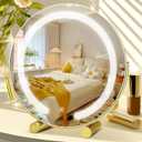 Vanity Mirror with Lights, 12" LED Makeup Mirror, HD Professional Mirror, Smart Touch with 3-Color Lighting, Dimmable, 360 Rotation, Lighted Up for Makeup Desk, Bedroom (Gold)