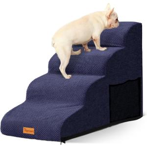 Dog Stairs for Small Dogs,4-Step,Foam Dog Steps&Ramps for Couch/High Beds with Waterproof &Removable Cover, Non-Slip, Blue