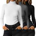 Ficerd 3 Pack Women's Ribbed Thermal Turtleneck Tops Long Sleeve Stretch Shirts Knitted Fitted Lightweight Base Layer, Medium