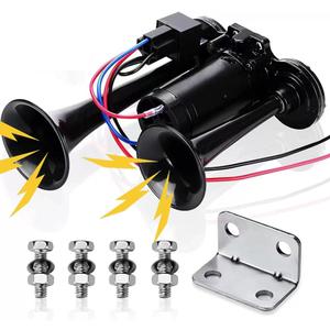 12V 600DB Super Loud Dual Electric Air Horns Kit with Compressor Applicablefor Any 12V Vehicles SUV Truck Car Airhorns Horn Loud Motorcycle Trucks Boats Trains Speaker (Black)