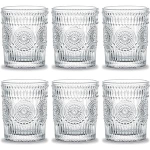 Kingrol 6 Pack 9 oz Romantic Water Glasses, Premium Drinking Glasses Tumblers, Vintage Glassware Set for Juice, Beverages, Beer, Cocktail