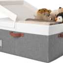 GRANNY SAYS Decorative Storage Boxes with Lids, Collapsible Large Closet Storage Bins with Label, Fabric Storage Bins for Clothes, White & Gray (Extra Large - 1 Pack, Dark Gray & Ivory)