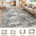 kakania 8x10 Washable Area Rug - Abstract Soft Non-Slip Modern Low-Pile Carpet for Living Room Bedroom Office Dorm, Kid Pet Safe Robot Vacuum Friendly - Black Glod
