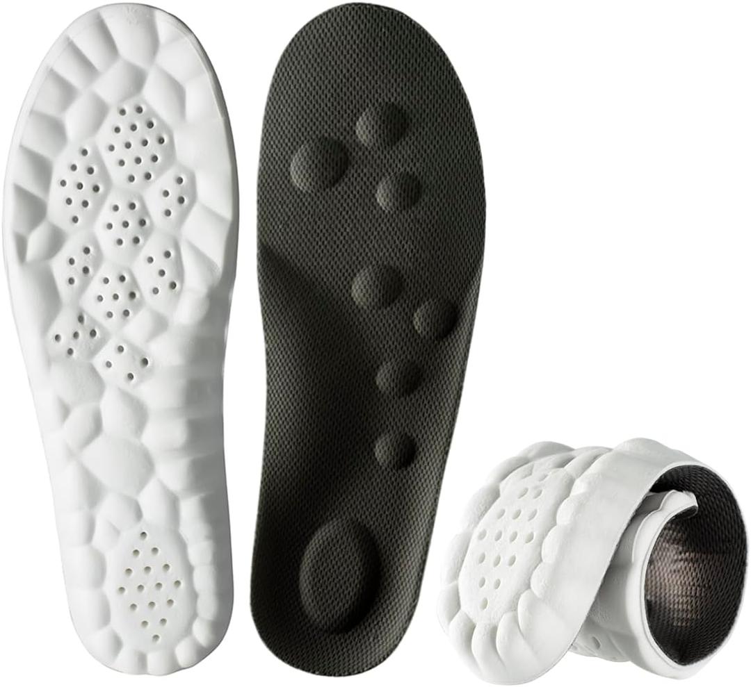 Ultralight Memory Foam Insoles Plantar Fasciitis Insoles for Men Women 2pairs Sports Shock Absorption Ergonomic 3D Inserts, Super Soft Breathable High Elastic Running Insole for Long Standing ((2pairs) W 9.5-10.5 / M 8-9 (10.63''), Black)