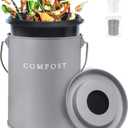 FINESSY Indoor Compost Bin Kitchen Odorless with Lid for Composting Food Waste Bucket for Counters, Stainless Steel Kitchen Compost Bin Countertop Trash Can, Indoor Food Composter Recycler Container (Nordic Grey)