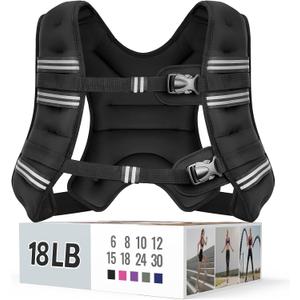 Weighted Vest for Women & Men with Reflective Stripe and Adjustable Buckle, Comfortable & Durable Rucking Vest for Walking, Running & Strength Training (18 lb, Black)
