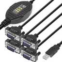Gearmo 4 Port RS-232 to USB Adapter with LED Indicators, 5ft Length, FTDI Chipset, ESD Protection, Windows/macOS/Linux Compatible