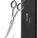 6" Hair Cutting Scissors Professional Curved Grooming Scissors for Small Dogs Cat & Hairstyle Barber Haircut Shears Japanese Stainless Steel Silent Adjustable Tension Removable Soft Ring