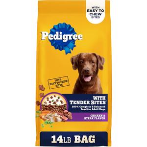 Tender Bites Complete Nutrition Adult, Chicken & Steak Flavor Dry Dog Food, 14 Lb Bag - Pet Food Made with 36 Vitamins, Minerals, and Amino Acids to Support Health and Vitality, Best By 05/18/26