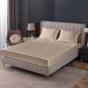 Homiest Taupe Satin Fitted Sheet King Size, Deep Pocket, Luxury & Ultra Soft Bedding
