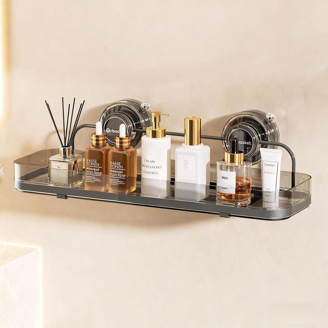 Suction Cup Shower Caddy, Wall Mounted No Drilling Bathroom Shower Organizers Storage Rack, Removable Shelves for Inside the Shower, Black