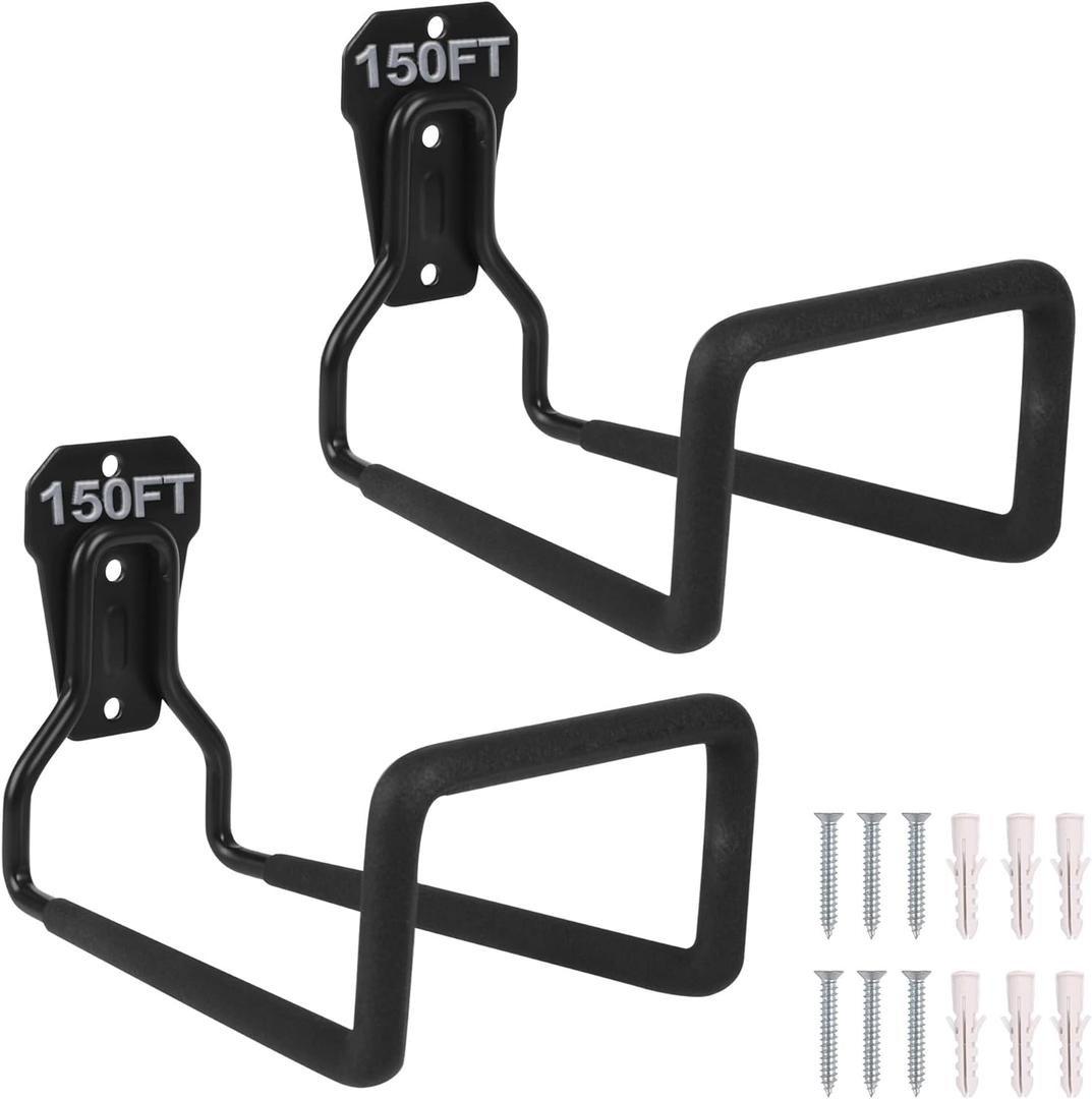PeoMev 2pcs Heavy Duty Hose Hanger Garden Hose Storage Black Water Hose Holders for Outside Wall Mount Garden Hose Reel Hose Stand