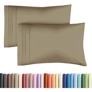 King Pillow Cases Set of 2 - Ultra Soft Hotel Quality Pillowcase Covers - Comfy, Cozy & Wrinkle Free - Shrinkage, Stain and Fade Resistant - Machine Washable Pillow Protectors - 2 Piece Set - Khaki