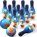Libima 12 Pcs Christmas Bowling Set Santa Claus Snowman Bowling Set 10 Soft Foam Bowling Pins 2 Bowling Balls Set Toy Bowling Set for Game Indoor Outdoor Xmas Party Supplies (Blue)