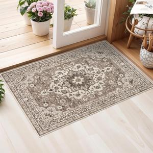 Washable Oriental Area Rug - 2x3 Rugs for Living Room Soft Carpet for Bedroom Waterproof Floral Distressed Indoor Stain Resistant Non-Shedding Floor Carpets (Beige, 2x3)