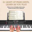 Keyboard Piano 61 Key Electric Piano Keyboard for Beginners/Professional, Portable Light Up Music Keyboard Built-in Dual Speakers with LED Display, Music Stand, Stand, Microphone, Bench (A)
