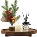 Round Decorative Wooden Tray for Bathroom Sink Kitchen Counter Decor Trays Small Wood Riser Pedestal Stand Dining Coffee Table Trays Vanity Spa Bathroom Accessories for Soap Dish Perfume Candle Tray (10 inch, Dark Brown)