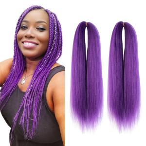 2 x Purple Braiding Hair 14 Inch Short Pre Stretched Hair Straight Yaki Texture Synthetic Hair Extensions Softness, 2 Packs