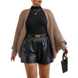 WDIRARA Women's Plus Size Open Front Long Sleeve Cardigan Casual Long Sleeve Sweater