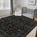 LIVEBOX Washable Area Rug 8x10 - Large Black Boho Living Room Rug Vintage Rugs for Bedroom, Non-Slip Retro Floral Carpet Print Distressed Accent Rugs for Dining Room Home Office