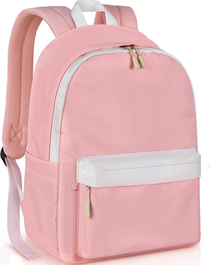 School Backpack for Girls and Boys, Preppy Backpack College Bookbag Middle High School Bag, Lightweight Laptop Backpacks for Travel Work Daypack-Pink