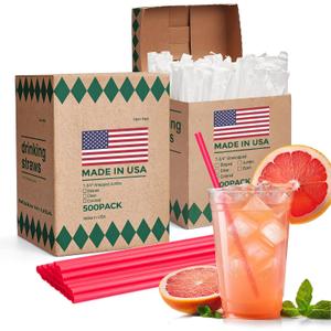 Glotoch Express 1000 PCS Individually Wrapped Red Plastic Straws, 7.75'' Long, 0.24'' Diameter Disposable Drinking Straws for Every Occasion, Party, Made in USA