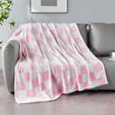 Pink Checkered Blanket, Soft Cozy Fleece Checkered Throw Blankets for Bed Sofa Couch Camping, Ultra Fluffy Throws for All Seasons, 50x60 Inch, Pink