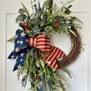 Suncalla Patriotic Wreath for Front Door Red White Blue Flowers Outdoor 250th Anniversary 4th of July American Flag Bow Wreath for Memorial Day Independence Day Inside Outside Home Decor