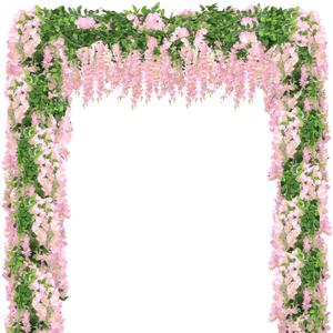 Wisteria Artificial Flower Garland,4PCS Wisteria Hanging Flowers for Wedding Decor,Wedding Arch Flowers,Flower Garland for Backdrop,Fake Hanging Flowers Vines for Wedding Decor(Total 28.8FT-Pink)