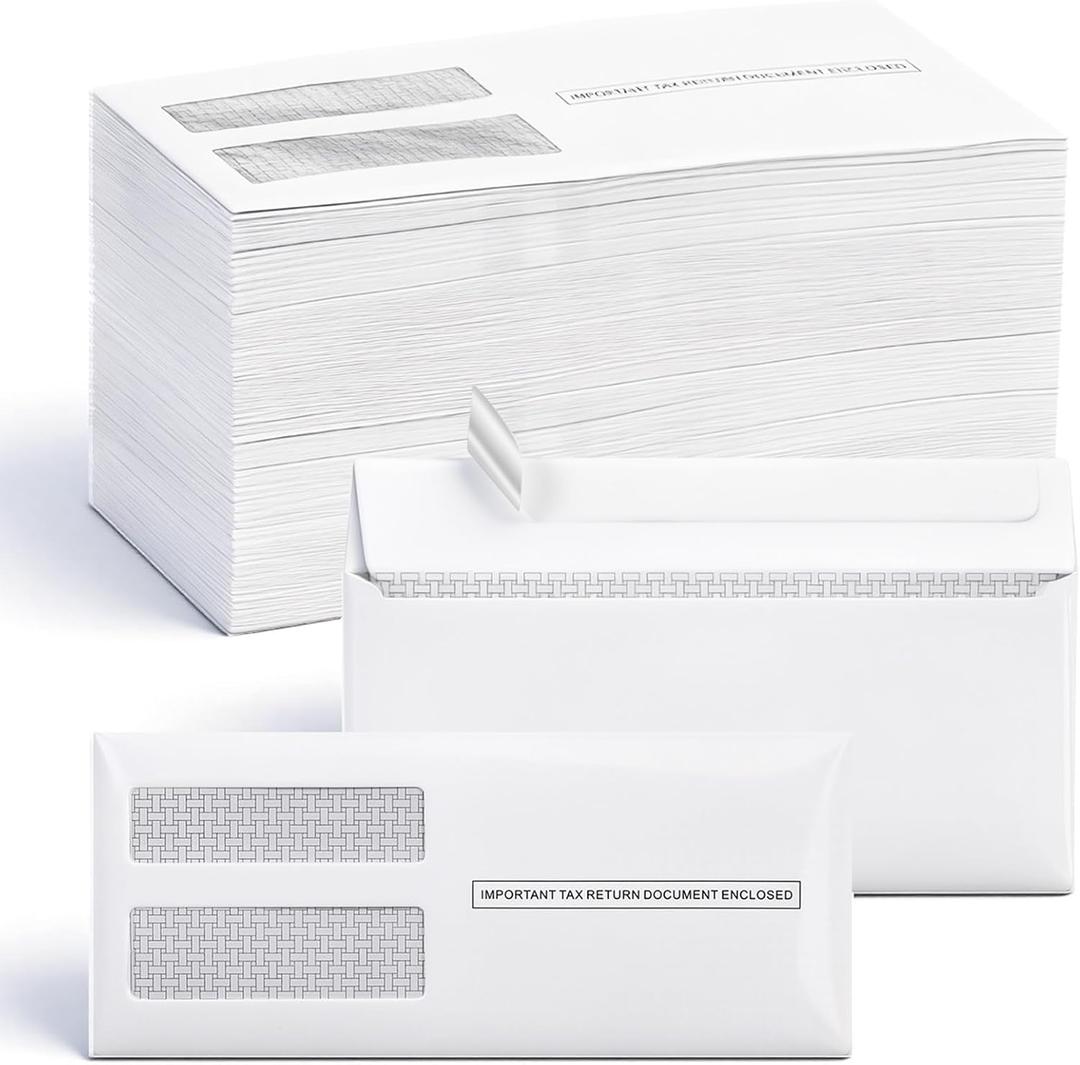 300 Pcs 1099 Nec Tax Form Envelopes Fits 3 Part 1099 Nec 2025 Forms 8-6/7" x 3-6/7" Self Adhesive Double Window Security Envelopes