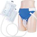 Wearable Urine Collector with Breathable Fixing Pants, 2 Urinary Drainage Bags 2000ml and 1000ml, Reusable Silicone Capsule, 1.2M Flexible Tube, Daily and Nighttime Use, Elderly Male Blue