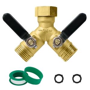 Hose Splitter 2 Way, CUMIZON Solid Brass Garden Hose Splitter with Long Handle,3/4" Standard Threads, Leak-Proof Dual Outlet Heavy Duty Y Splitter for Sprinklers and Irrigation Systems