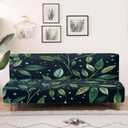 Armless Sofa Couch Cushion Cover Full Protector Slipcover with Elastic Bands Furniture Protector Stretch Fabric Futon Covers Green Leaf Print