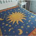 Hippie Throw Blanket Sun Moon Stars Boho Throw Blankets Celestial Tapestry Double-Sided Reversible Woven Cotton Home Decor Bedding Chair Couch Recliner Cover Oversized Tassels Astrology 50"x70"